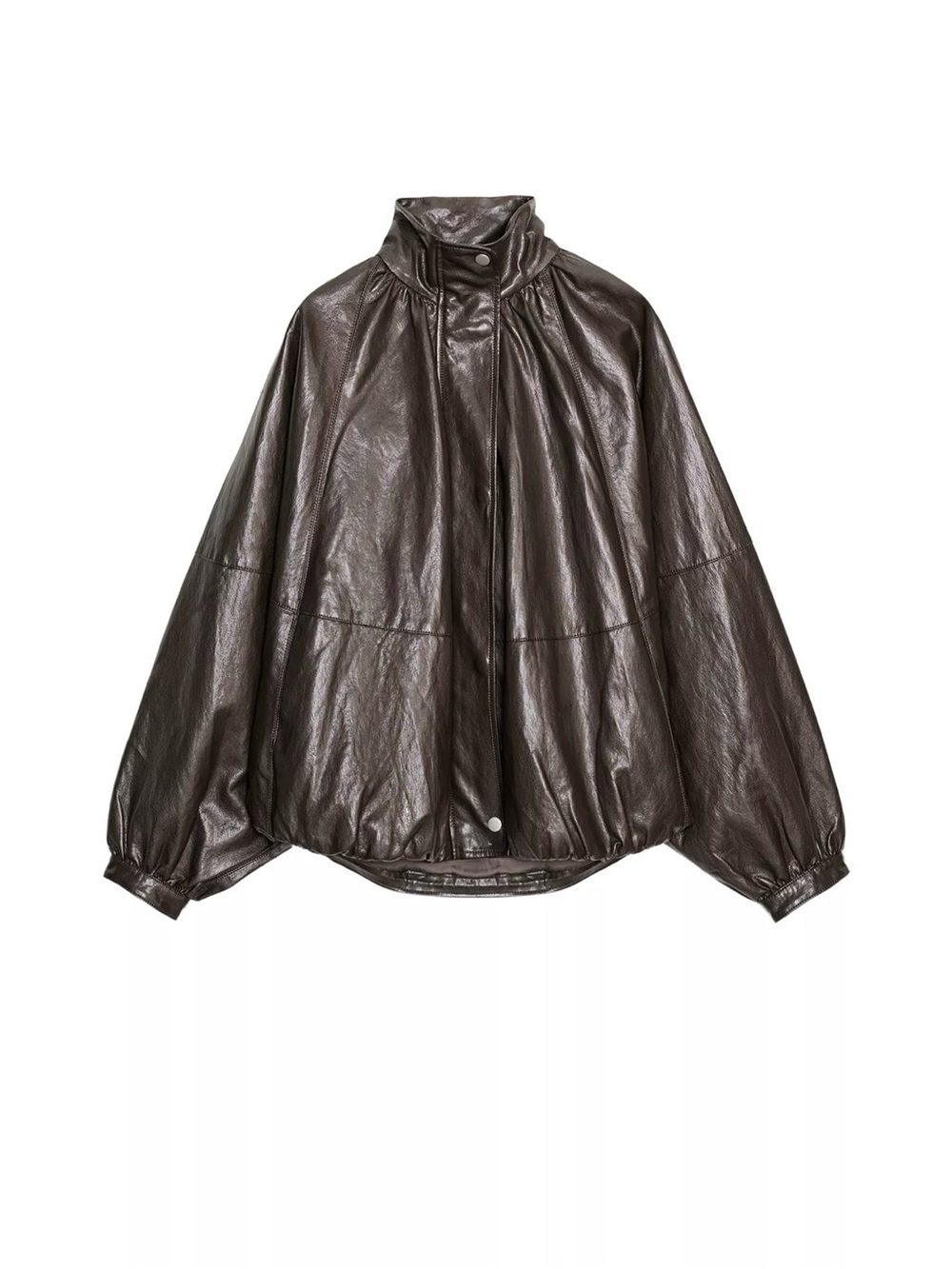 Zara Taupe grey Faux Leather High-Neck Bomber Jacket